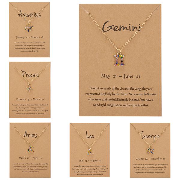 

cardboard zodiac sign 12 constellation necklace colorful crystal clavicle chain choker for women birthday party jewelry gifts, Silver