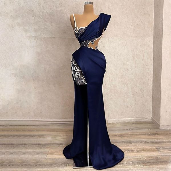 navy blue prom dresses princess sleeveless bateau spaghetti straps satin appliques sequins side slit evening dresses floor length party gown, Black
navy blue prom dresses princess sleeveless bateau spaghetti straps satin appliques sequins side slit evening dresses floor length party gown, Black