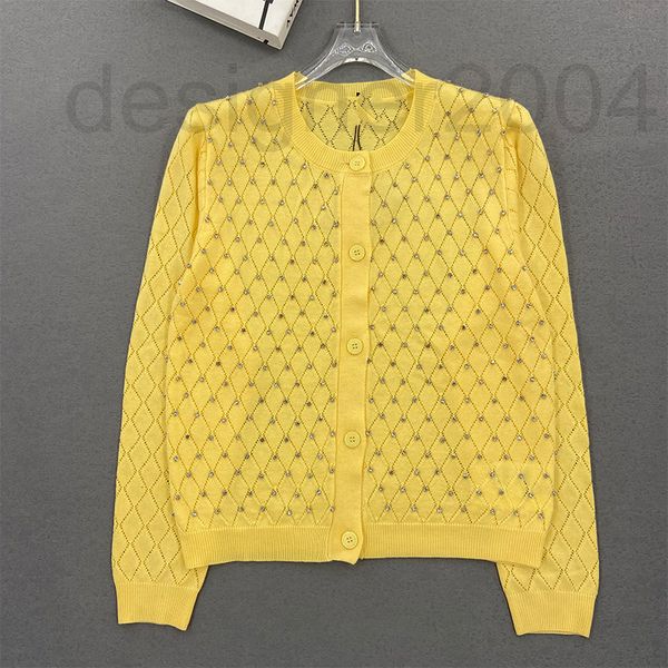 women's knits & tees designer miu home ordered diamond drill knitted round neck cardigan hollow out rhombus thin women's coat yell, White
women's knits & tees designer miu home ordered diamond drill knitted round neck cardigan hollow out rhombus thin women's coat yell, White