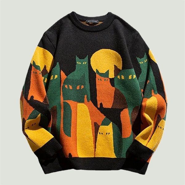 men's sweaters hip hop knitted sweater mens japanese cartoon full cat printed streetwear harajuku casual o neck loose pullover 220830, White;black
men's sweaters hip hop knitted sweater mens japanese cartoon full cat printed streetwear harajuku casual o neck loose pullover 220830, White;black