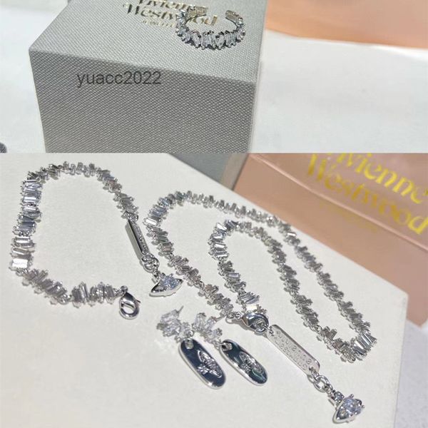 pendant necklaces 2022 new vivian westwood shiny fashion personality irregular square t-diamond zircon bracelet temperament necklace set, Silver
pendant necklaces 2022 new vivian westwood shiny fashion personality irregular square t-diamond zircon bracelet temperament necklace set, Silver