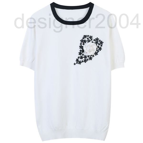 women's sweaters designer french knitted t-shirt women's new summer black and white color matching flowers three-dimensional decor, White;black
women's sweaters designer french knitted t-shirt women's new summer black and white color matching flowers three-dimensional decor, White;black
