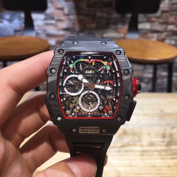 black men watch automatic mechanical flyback carbon fiber red rubber, Slivery;brown
black men watch automatic mechanical flyback carbon fiber red rubber, Slivery;brown