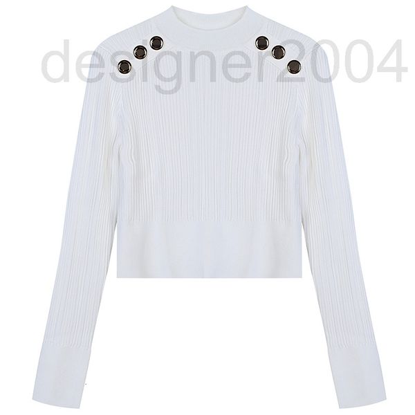 women's sweaters designer 2022 early spring new solid color metal button splicing design simple celebrity slim round neck short pullove, White;black
women's sweaters designer 2022 early spring new solid color metal button splicing design simple celebrity slim round neck short pullove, White;black