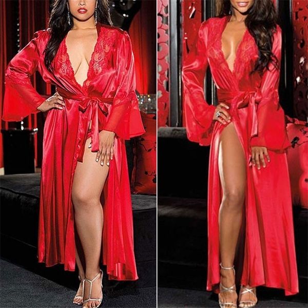 women's robe sleep suit lace simulation silk long sleepwear see through nightwear gown bathrobe black white nightdress 220830
women's robe sleep suit lace simulation silk long sleepwear see through nightwear gown bathrobe black white nightdress 220830