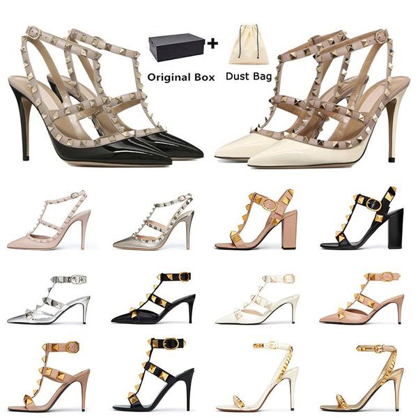 with box women dress shoes designer high heels sunmmer patent leather rivets pointed toe peep-toes sandals heel stiletto luxurys lady rivets, Black
with box women dress shoes designer high heels sunmmer patent leather rivets pointed toe peep-toes sandals heel stiletto luxurys lady rivets, Black