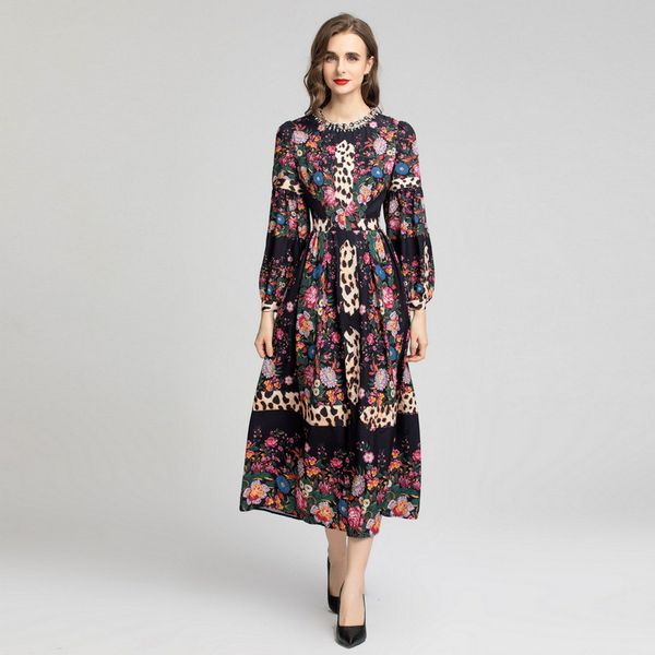 909 xl 2022 autumn women's runway dress long sleeve crew neck flora print women's sh, Black
909 xl 2022 autumn women's runway dress long sleeve crew neck flora print women's sh, Black