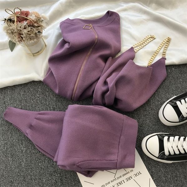 women's two piece pants fashion 3 set women chain vest long sleeve zipper cardigan elastic waist tracksuit knitted suit 220830, White
women's two piece pants fashion 3 set women chain vest long sleeve zipper cardigan elastic waist tracksuit knitted suit 220830, White