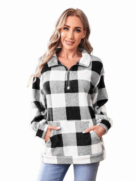 women's hoodies & sweatshirts emery rose buffalo plaid print drop shoulder half zip flannel sweatshirt 58rn#, Black
women's hoodies & sweatshirts emery rose buffalo plaid print drop shoulder half zip flannel sweatshirt 58rn#, Black