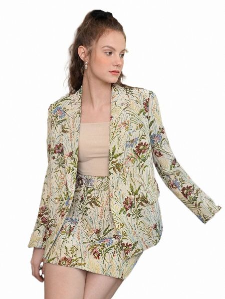 women's two piece pants mod lapel neck botanical print blazer 73el#, White
women's two piece pants mod lapel neck botanical print blazer 73el#, White