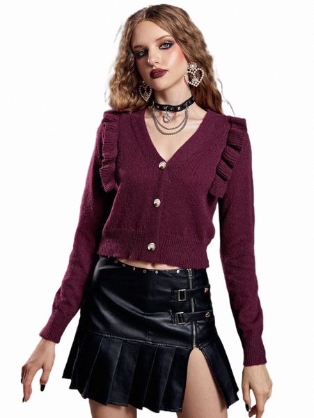 women's sweaters mod ruffle trim button front cardigan q8m3#, White;black