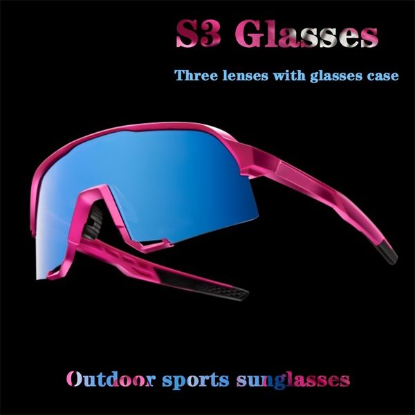 Image of Outdoor Eyewear Bicycle Glasses S3 Cycling Sunglasses with Glasses Case UV400 Unisex Mountain Road Bike Sunglasses Eyewear Speed Men 3 Lens TR90 220830