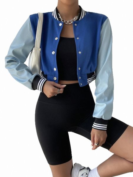 women's jackets colorblock button front striped trim crop bomber jacket 23fn#, Black;brown
women's jackets colorblock button front striped trim crop bomber jacket 23fn#, Black;brown