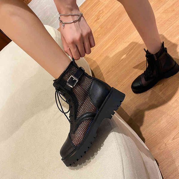 mesh cool boots women's summer leather martin boots british style versatile hollow hole mesh short boots thick heel thick sole, Black
mesh cool boots women's summer leather martin boots british style versatile hollow hole mesh short boots thick heel thick sole, Black