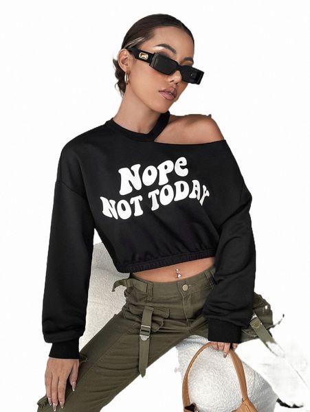 women's hoodies & sweatshirts slogan graphic asymmetrical neck drop shoulder crop pullover b9ai#, Black
women's hoodies & sweatshirts slogan graphic asymmetrical neck drop shoulder crop pullover b9ai#, Black