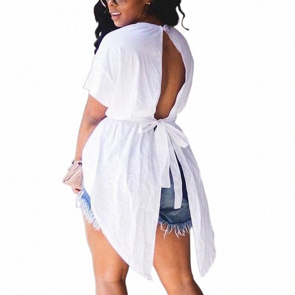 women's blouses & shirts women's blouses & shirts 2021 fashion casual short sleeve o-neck back bandage loose blouse knot cut out i, White
women's blouses & shirts women's blouses & shirts 2021 fashion casual short sleeve o-neck back bandage loose blouse knot cut out i, White