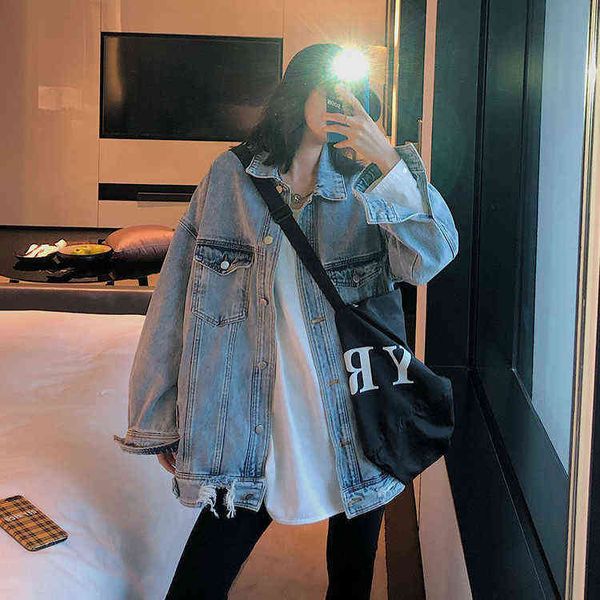 women's jackets 2022 spring oversized loose bf vintage jean woman jacket coat hole cowboy crop long denim jacket women coats women', Black;brown
women's jackets 2022 spring oversized loose bf vintage jean woman jacket coat hole cowboy crop long denim jacket women coats women', Black;brown