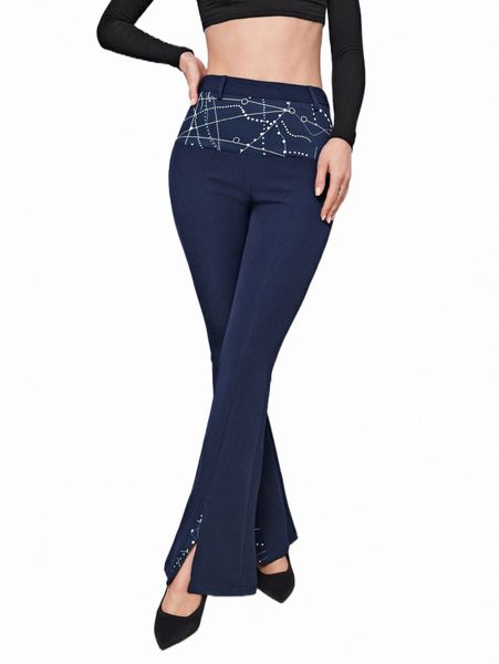 women's pants & capris x close ties high waist graphic print flare leg pants b5jz#, Black;white