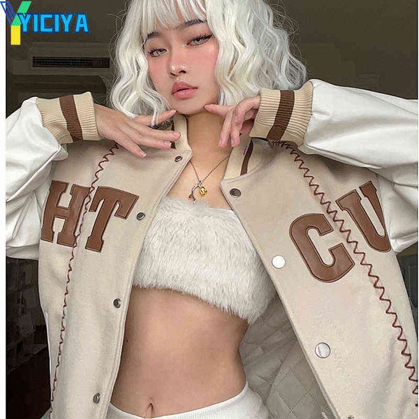 women's jackets yiciya bomber woman varsity jacket embroidery american racing long sleeve oversize baseball jackets for women 2022 coat, Black;brown
women's jackets yiciya bomber woman varsity jacket embroidery american racing long sleeve oversize baseball jackets for women 2022 coat, Black;brown
