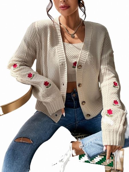 women's sweaters floral embroidery drop shoulder cardigan & crop tank knit a1dn#, White;black
women's sweaters floral embroidery drop shoulder cardigan & crop tank knit a1dn#, White;black