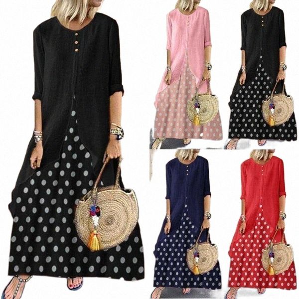 casual dresses casual dresses plus size women polka dot ladies autumn beach dress s-5xl d9y2#, Black;gray