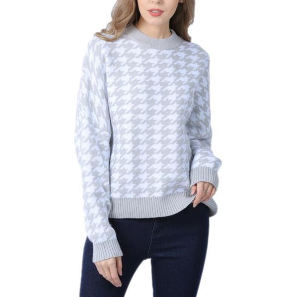 women's sweaters round neck long-sleeved sweater jacquard thickened pullovers jumpers, White;black
women's sweaters round neck long-sleeved sweater jacquard thickened pullovers jumpers, White;black