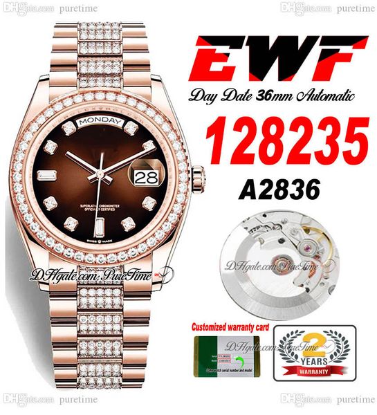 ewf day date 128235 a2836 automatic watch mens ladies rose gold brown dial diamonds case and presidential bracelet same serial card super ed, Slivery;brown 
ewf day date 128235 a2836 automatic watch mens ladies rose gold brown dial diamonds case and presidential bracelet same serial card super ed, Slivery;brown