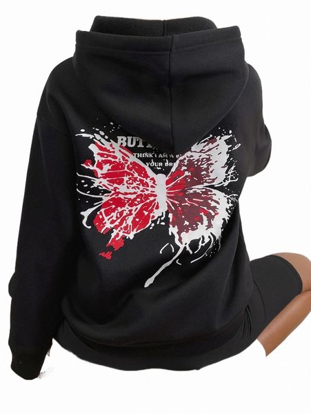 women's hoodies & sweatshirts slogan & butterfly print drop shoulder hoodie c9ua#, Black
women's hoodies & sweatshirts slogan & butterfly print drop shoulder hoodie c9ua#, Black