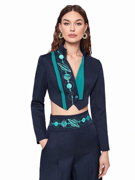 women's two piece pants x close ties planet print asymmetrical hem single button crop blazer l6kp#, White
women's two piece pants x close ties planet print asymmetrical hem single button crop blazer l6kp#, White