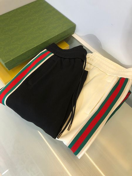 new men's sports pants designer style red and green ribbon splicing casual pants, Black