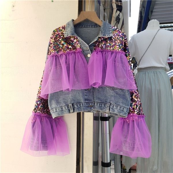 women's jackets spring autumn women blue short denim coat fashion sequin tiedye net yarn splicing jean jacket long sleeve casual female, Black;brown
women's jackets spring autumn women blue short denim coat fashion sequin tiedye net yarn splicing jean jacket long sleeve casual female, Black;brown