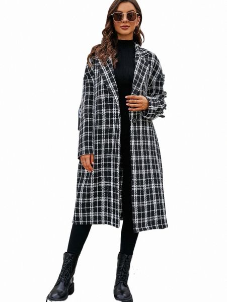 women's down & parkas plaid tweed drop shoulder overcoat i5xk#, Black