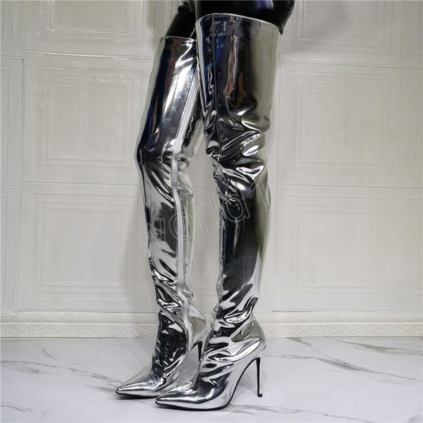 women boots platform high thin heels over the knee long boots autumn winter zip silver casual party shoes, Black
women boots platform high thin heels over the knee long boots autumn winter zip silver casual party shoes, Black