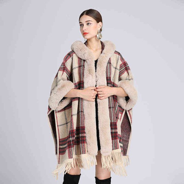 women's cape autumn and winter new imitation rex rabbit fur collar hooded shawl cloak ladies woolen coat t220831, Black
women's cape autumn and winter new imitation rex rabbit fur collar hooded shawl cloak ladies woolen coat t220831, Black