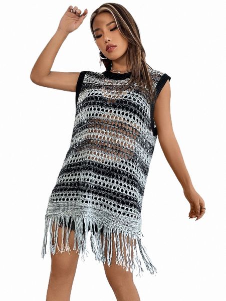 women's sweaters 1pc pointelle knit contrast trim fringe hem sweater vest f9wt#, White;black
women's sweaters 1pc pointelle knit contrast trim fringe hem sweater vest f9wt#, White;black