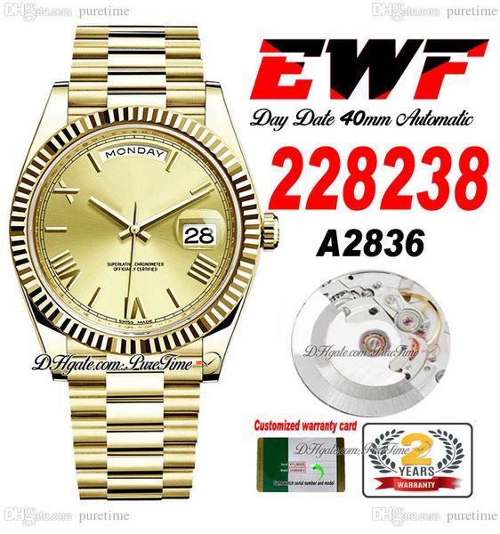 ewf day date 228238 a2836 automatic mens watch 40 yellow gold fluted bezel champagne roman dial presidential bracelet same serial card super, Slivery;brown
ewf day date 228238 a2836 automatic mens watch 40 yellow gold fluted bezel champagne roman dial presidential bracelet same serial card super, Slivery;brown