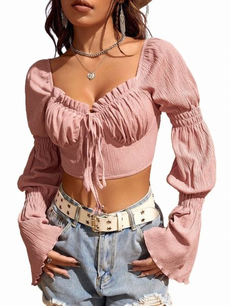 women's blouses & shirts frill trim flounce sleeve ruched bust crop blouse 672g#, White
women's blouses & shirts frill trim flounce sleeve ruched bust crop blouse 672g#, White