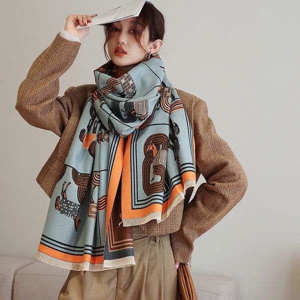 designer silk scarf retro warm scarf female air conditioning room imitation cashmere large shawl student neck thickened outer, Blue;gray
designer silk scarf retro warm scarf female air conditioning room imitation cashmere large shawl student neck thickened outer, Blue;gray