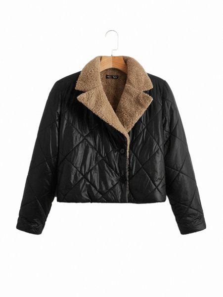 women's down & parkas contrast borg collar teddy lined quilted coat d9be#, Black
women's down & parkas contrast borg collar teddy lined quilted coat d9be#, Black