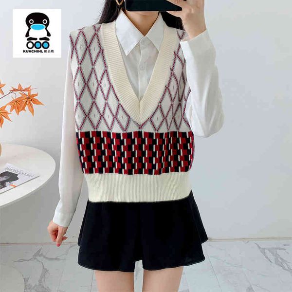 women's knits tees knitted vest autumn and winter college style v-neck sweater women's loose version short waistcoat over sweater, White
women's knits tees knitted vest autumn and winter college style v-neck sweater women's loose version short waistcoat over sweater, White