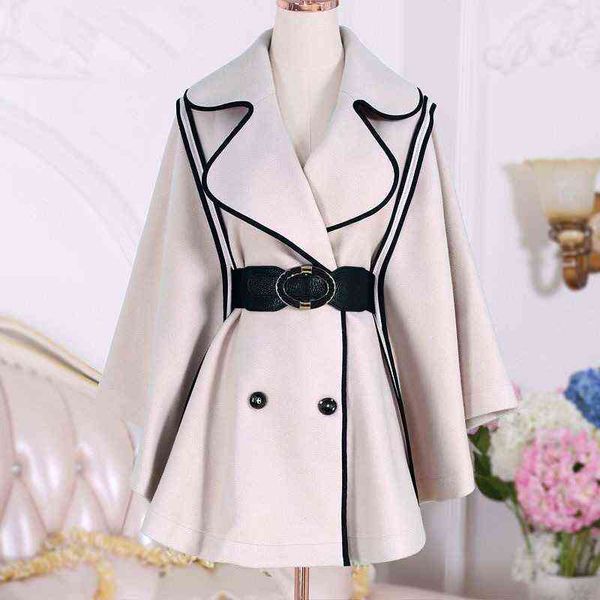 women's cape autumn wool coat shawl cape poncho with belt women mid-length korean sleeveless plus size ladies cape winter coats t220831, Black
women's cape autumn wool coat shawl cape poncho with belt women mid-length korean sleeveless plus size ladies cape winter coats t220831, Black