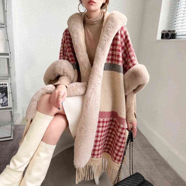 women's cape plaid poncho women tassel shawl cloak coat big fur collar christmas clothes plus velvet thick cape femme hooded cardigan m, Black
women's cape plaid poncho women tassel shawl cloak coat big fur collar christmas clothes plus velvet thick cape femme hooded cardigan m, Black