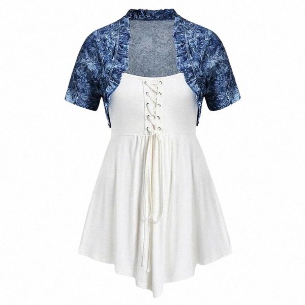 women's blouses & shirts summer clothes for women plus size cool gothic two-piece print shawl solid cross lace up ensemble femme 2 pie, White
women's blouses & shirts summer clothes for women plus size cool gothic two-piece print shawl solid cross lace up ensemble femme 2 pie, White