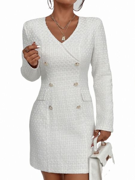 casual dresses double breasted tweed dress 2022 new v76p#, Black;gray
casual dresses double breasted tweed dress 2022 new v76p#, Black;gray