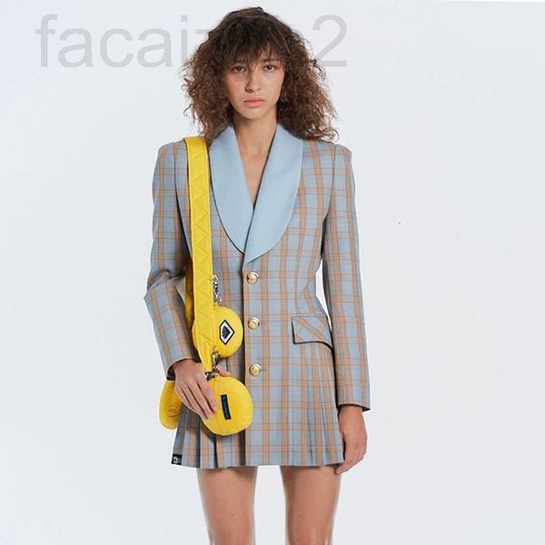 women's two piece pants designer ju jingyi same clothes single breasted pleated plaid suit dress small fragrance waist closing coat 202, White 
women's two piece pants designer ju jingyi same clothes single breasted pleated plaid suit dress small fragrance waist closing coat 202, White