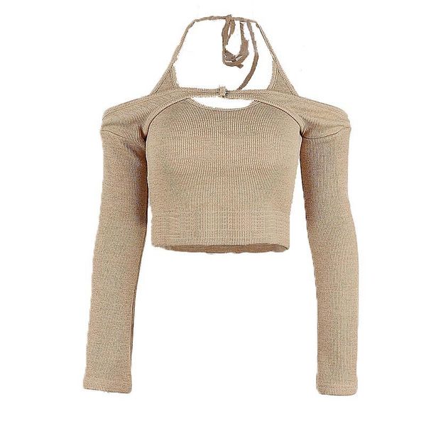 women's t-shirt & tees open shoulder straps hang neck halter tank t-shirt long sleeve knit suit, White
women's t-shirt & tees open shoulder straps hang neck halter tank t-shirt long sleeve knit suit, White