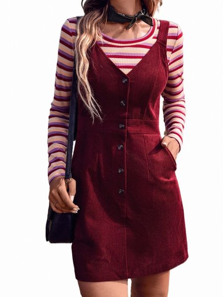casual dresses slant pocket button front corduroy overall dress without sweater k6zf#, Black;gray
casual dresses slant pocket button front corduroy overall dress without sweater k6zf#, Black;gray