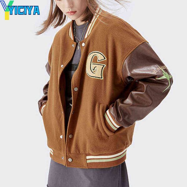 women's jackets yiciya women's jacket spring 2022 pu leather sleeves coats patchwork bomber jacket woman embroidery high-quality w, Black;brown
women's jackets yiciya women's jacket spring 2022 pu leather sleeves coats patchwork bomber jacket woman embroidery high-quality w, Black;brown