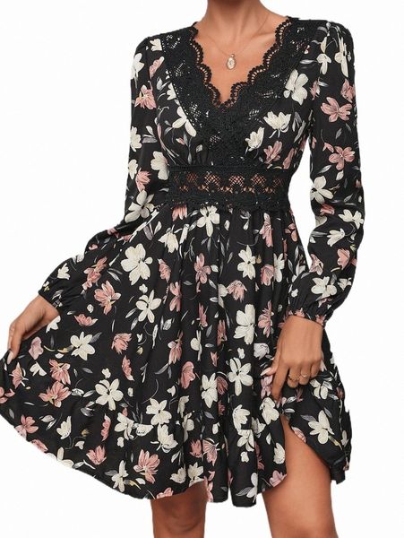 casual dresses allover floral print guipure lace insert ruffle hem dress i1dy#, Black;gray
casual dresses allover floral print guipure lace insert ruffle hem dress i1dy#, Black;gray