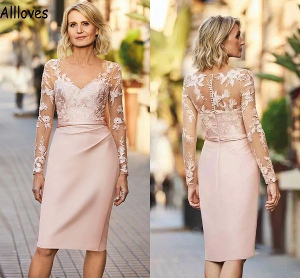 elegant pink short mother's dresses for wedding with illusion long sleeves lace appliqued v neck formal party gowns satin knee length s, Black;red
elegant pink short mother's dresses for wedding with illusion long sleeves lace appliqued v neck formal party gowns satin knee length s, Black;red